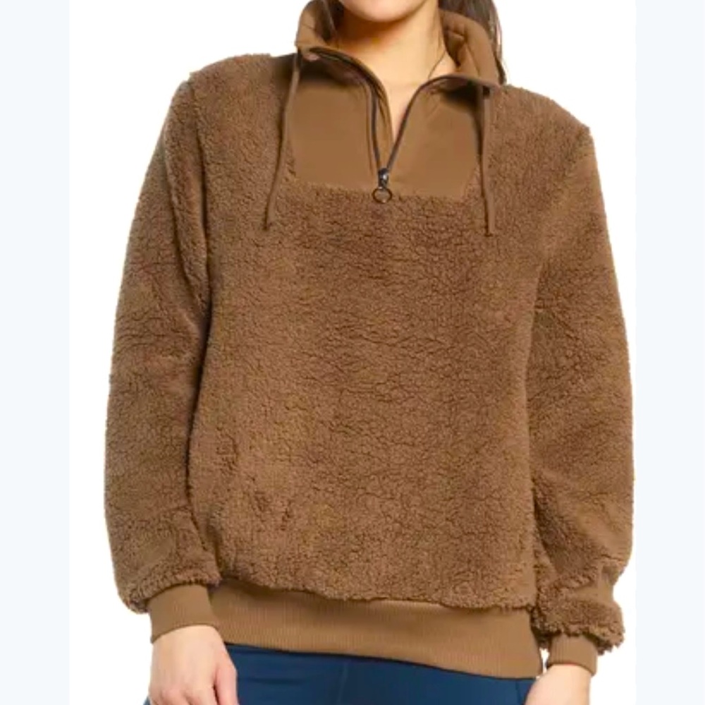 Sweaty Betty | Faux Shearling Quarter Zip Pullover, Chocolate Color, Size M- EUC